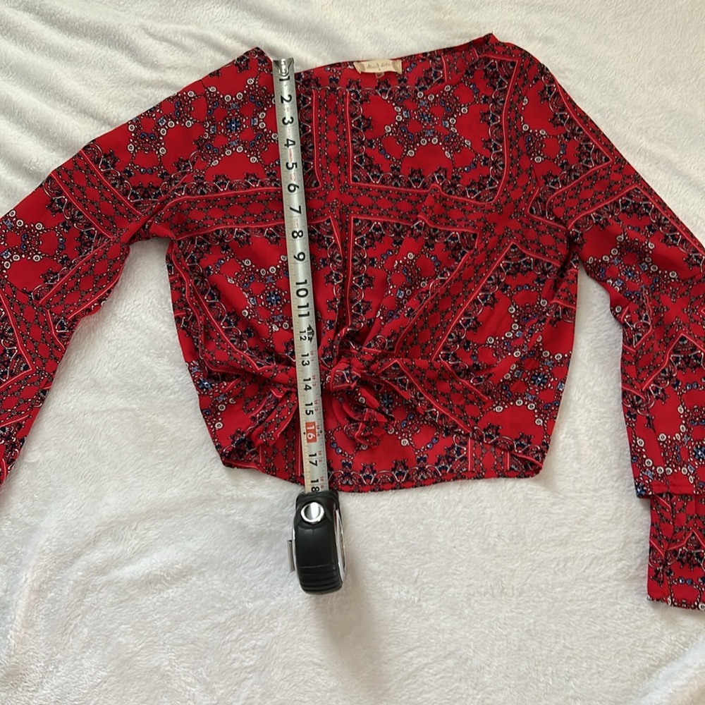 Altar'd State Red and Black Ruffled Tie Front Blouse - Picture 4 of 5